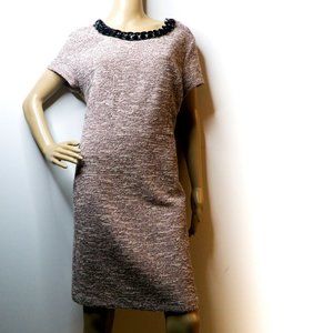 KARL LAGERFELD TWEED SHORT SLEEVE PINK BLACK WHITE DRESS SHIFT STYLE